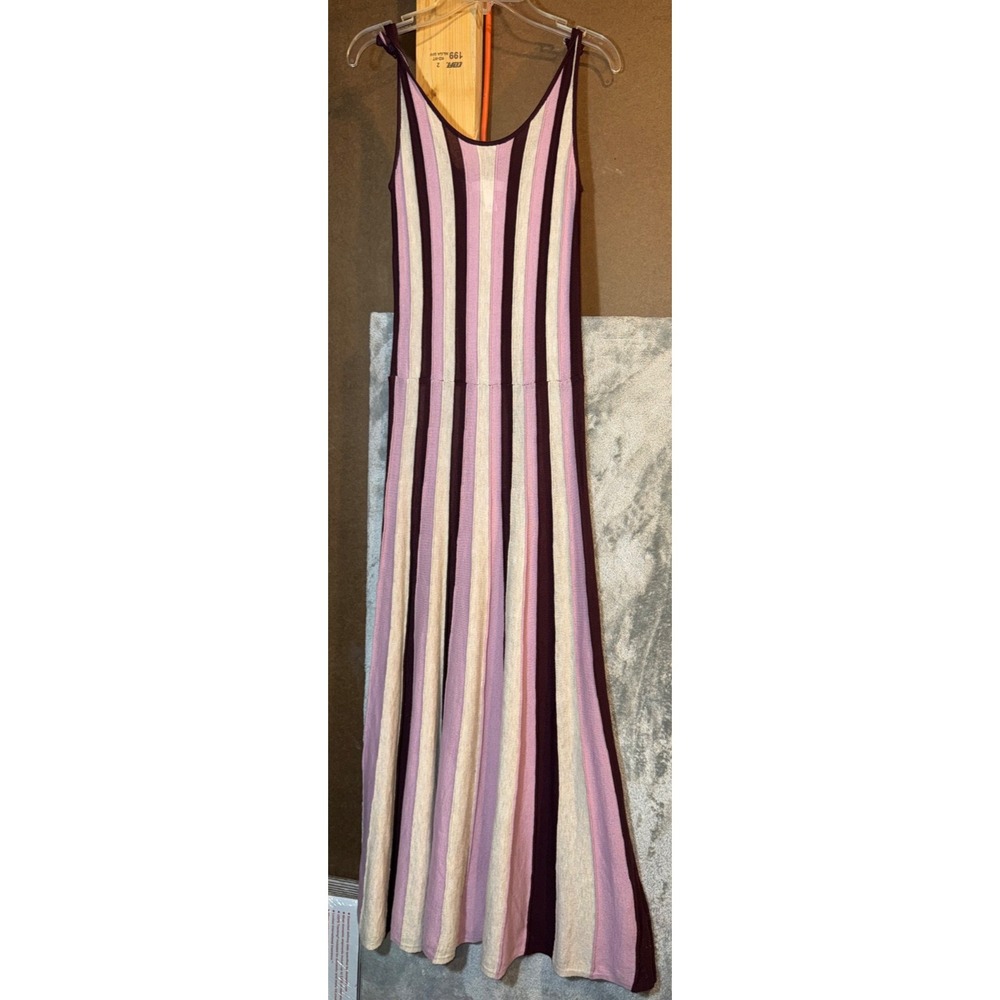 Purple Striped XS tank Knit Midi Dress stretchy body con boho Acubi VSCO girl